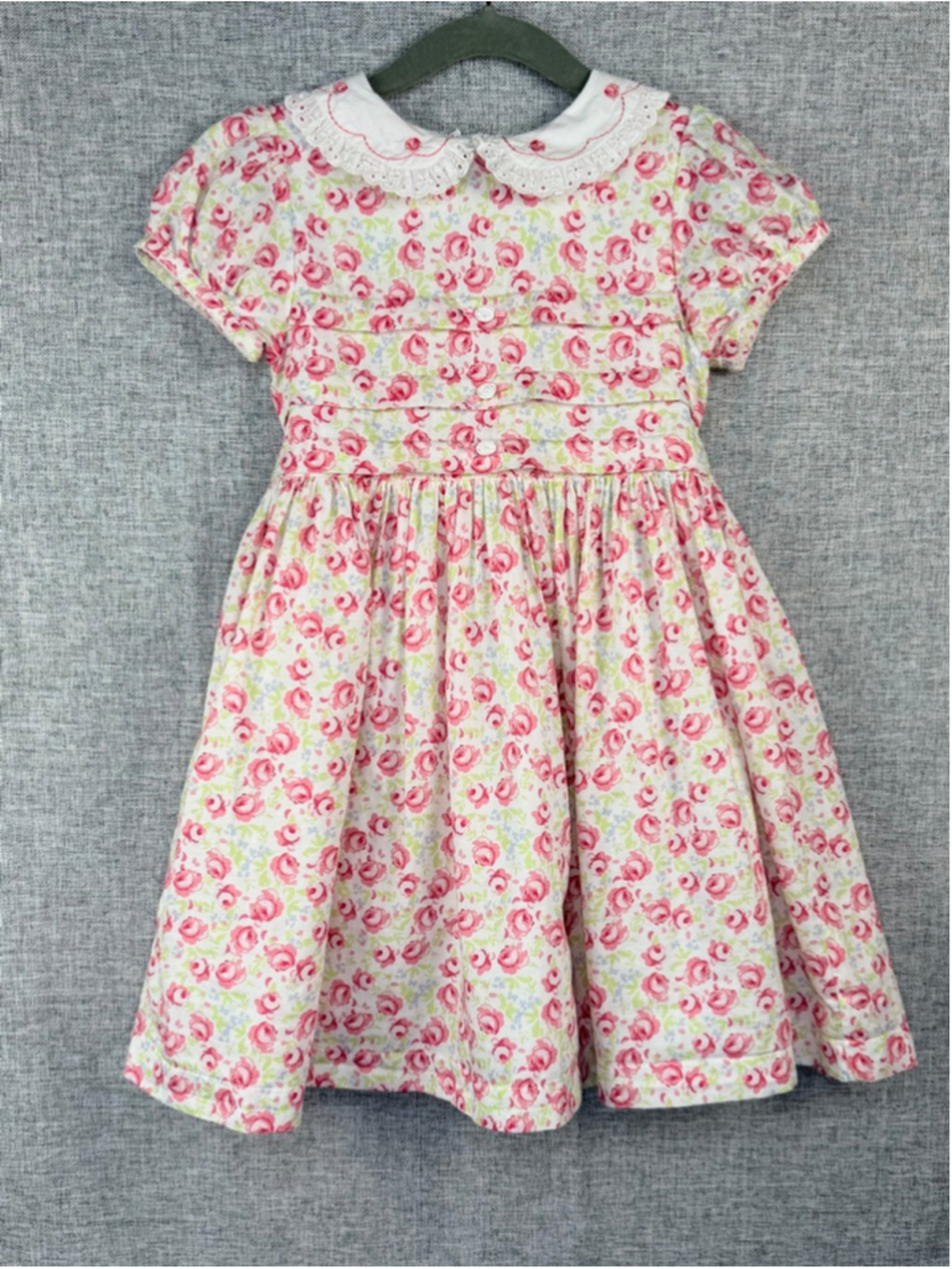 Girls BEATRICE & GEORGE Dress White Pink Floral 4T Peter Pan Collar